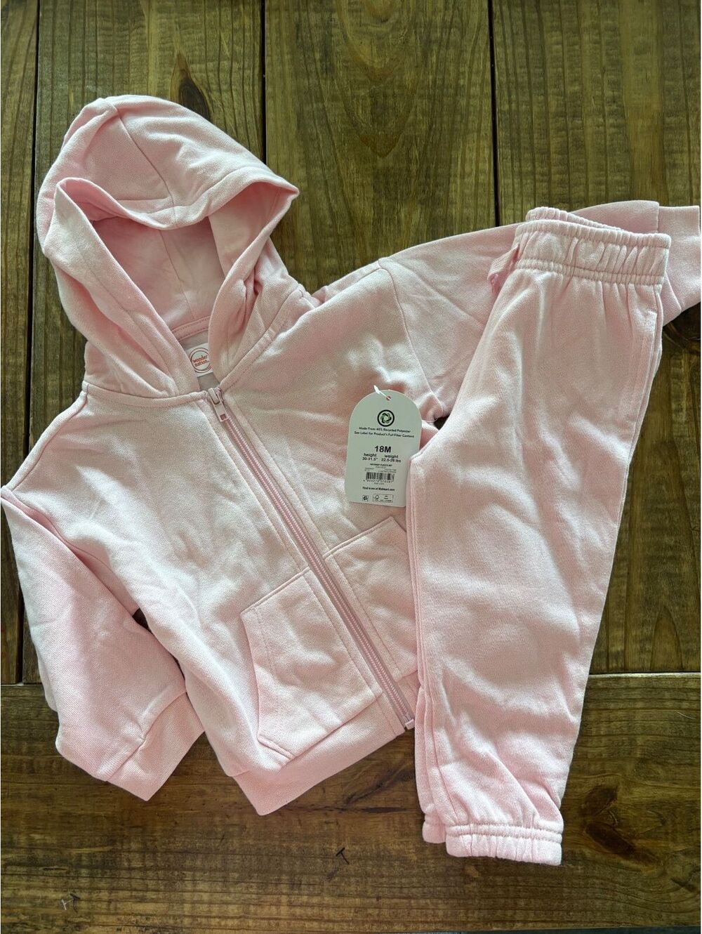 New Girls Light Pink Velour Hoodie and Jogger Set outfit Girls 18 months